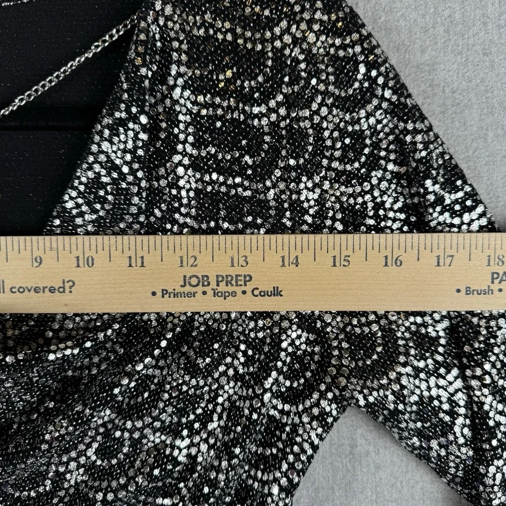 Michael Kors Black‎ Silver Scallop Glitter Lame Cowl Back Chain Dress Medium